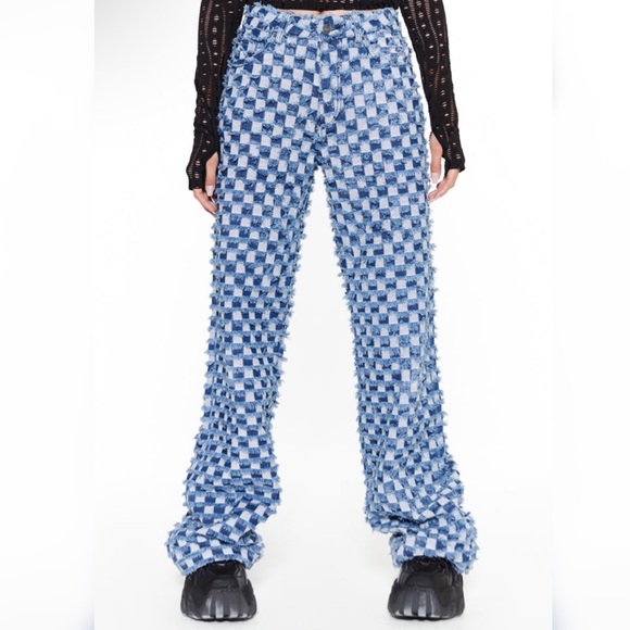 Jaded London Checkered Blue Denim Jeans - Picture 1 of 5